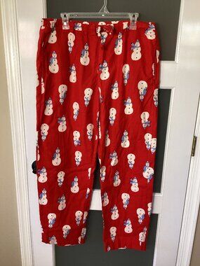Hanna Andersson Snowmen on Red Holiday Flannel Pajama Pants Size L